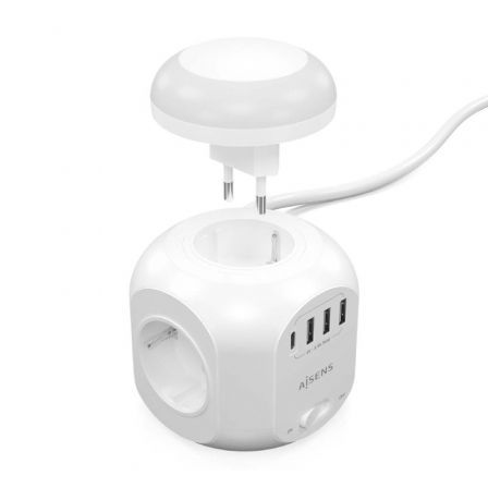 Aisens Regleta de Enchufes Multifunción con 4 Tomas, 1 USB-C, 3 USB-A y Luz Nocturna, Blanco Aisens Regleta de Enchufes Multifunción con 4 Tomas, 1 USB-C, 3 USB-A y Luz Nocturna, Blanco